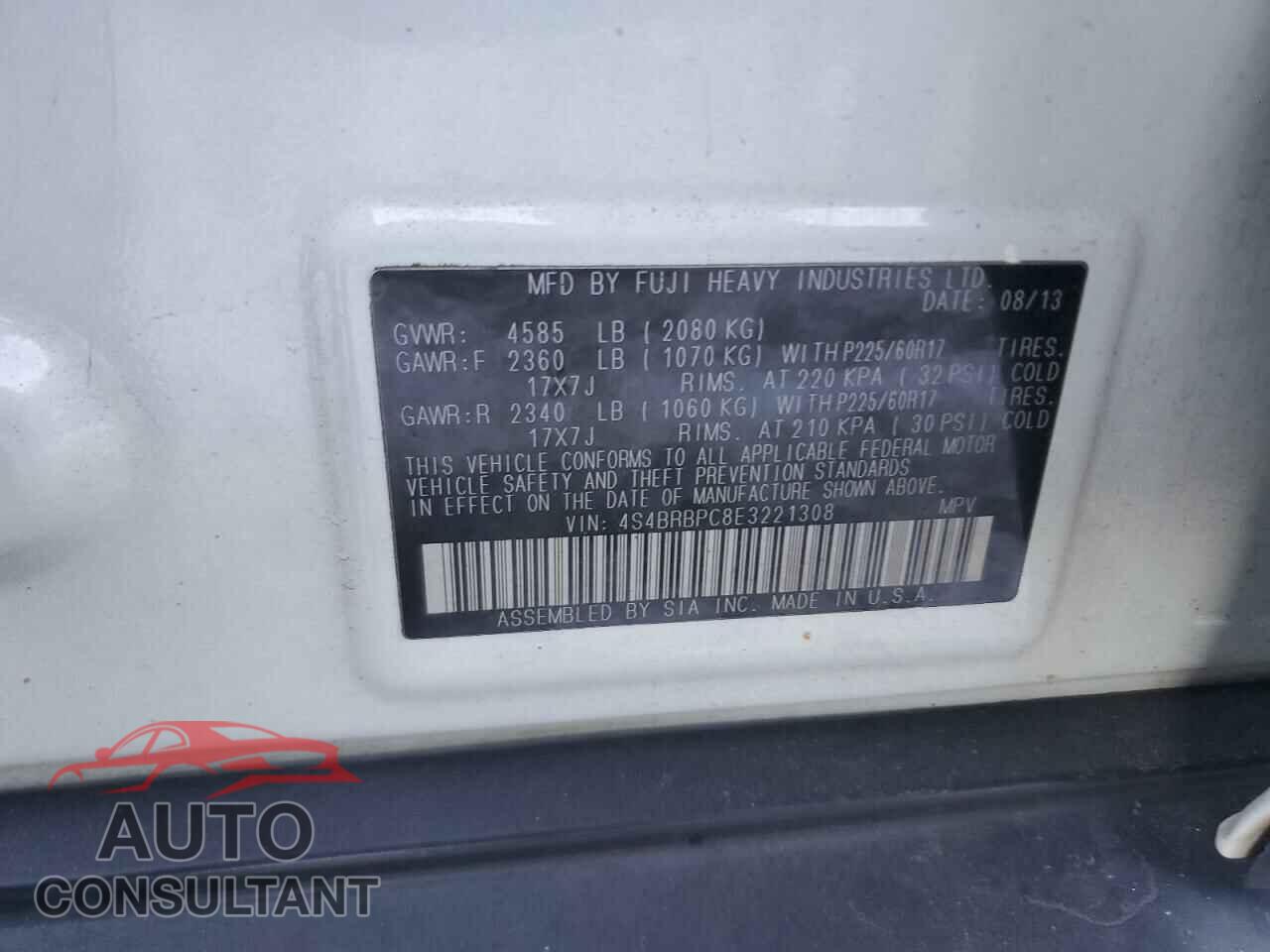 SUBARU OUTBACK 2014 - 4S4BRBPC8E3221308