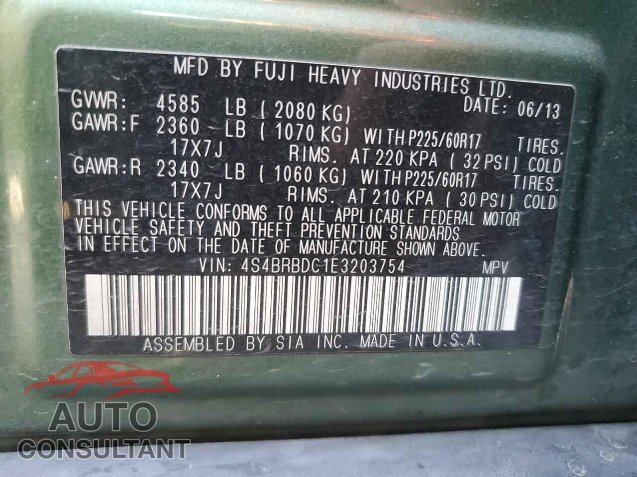 SUBARU OUTBACK 2014 - 4S4BRBDC1E3203754