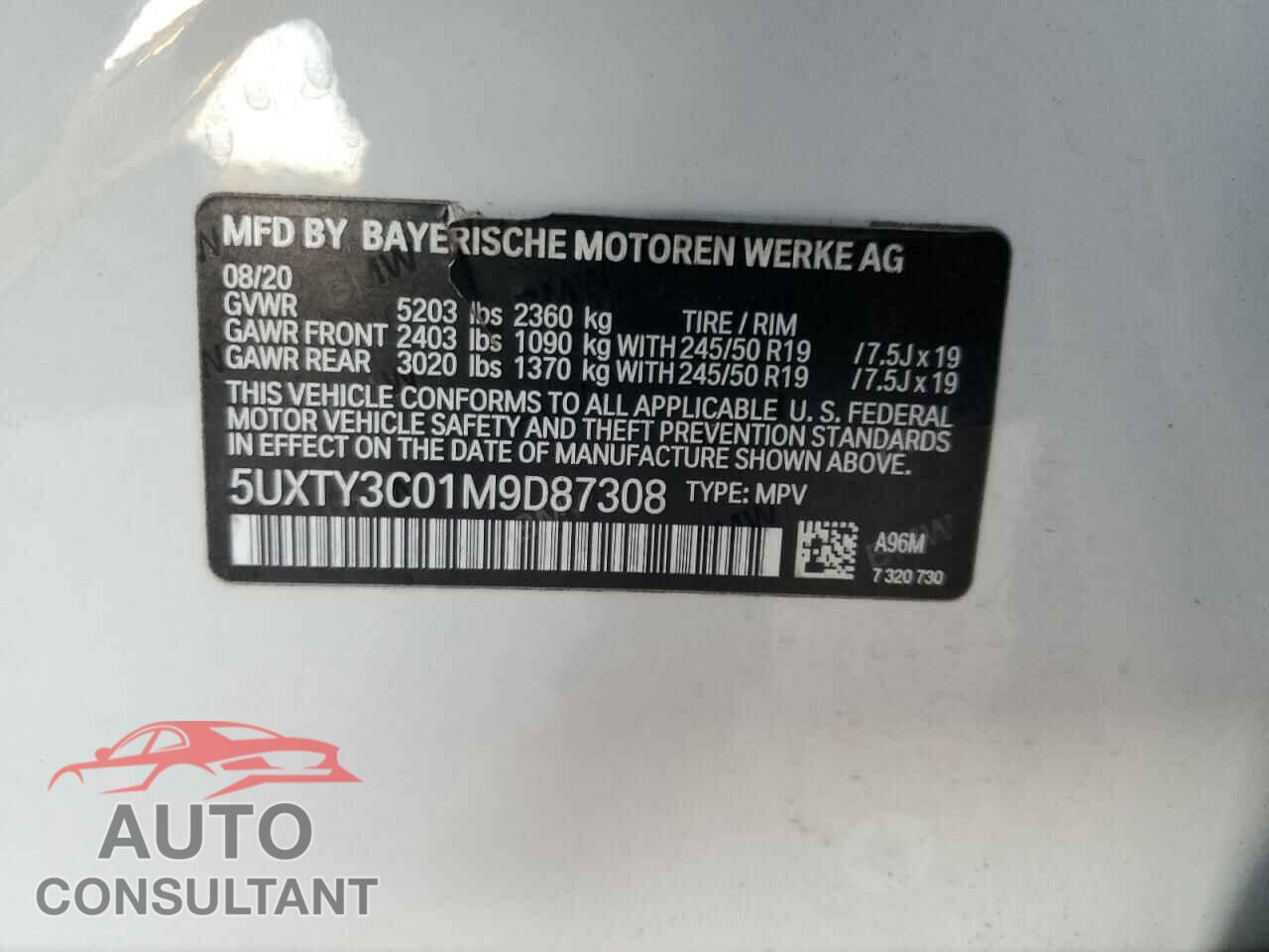 BMW X3 2021 - 5UXTY3C01M9D87308