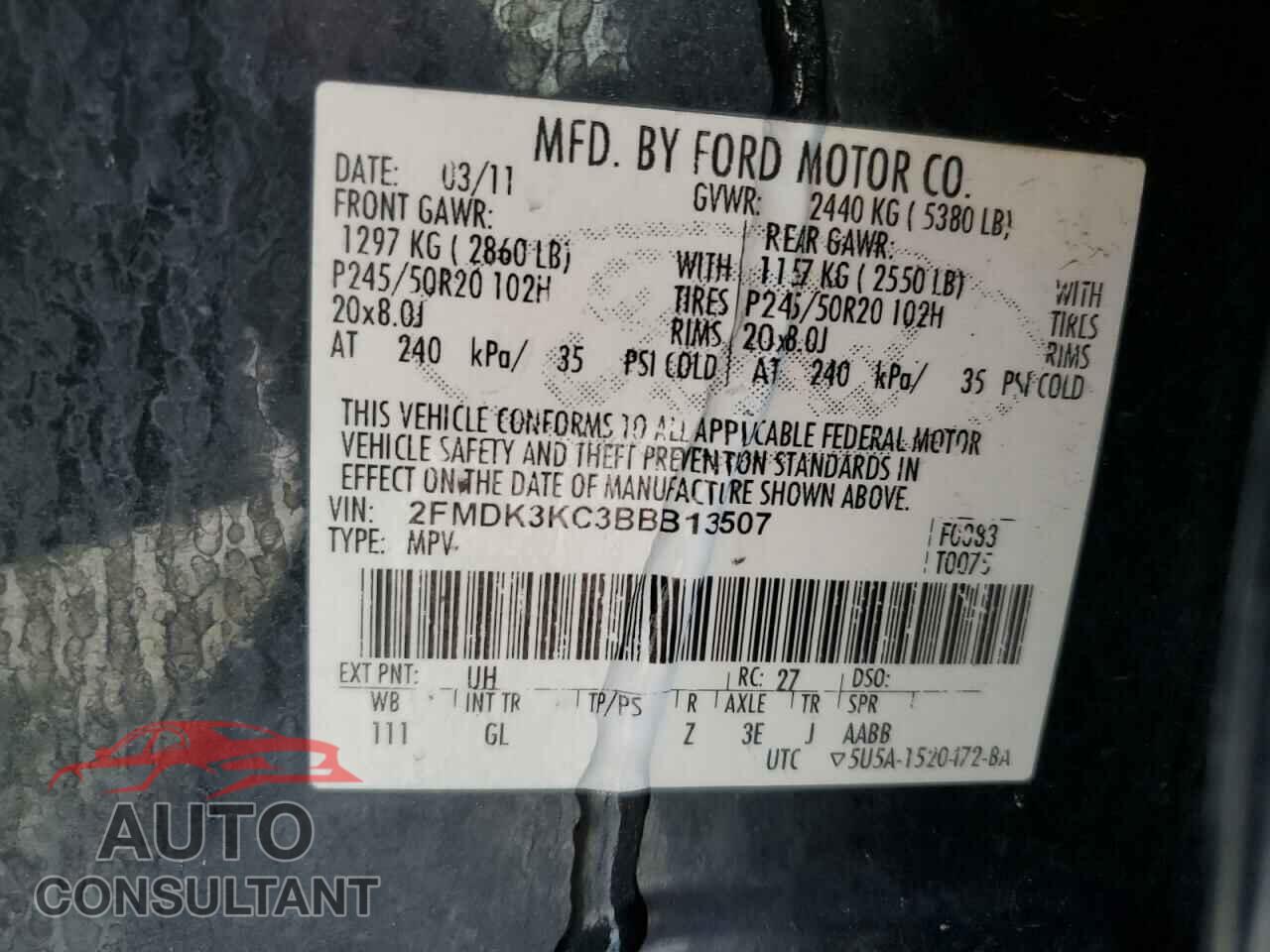 FORD EDGE 2011 - 2FMDK3KC3BBB13507