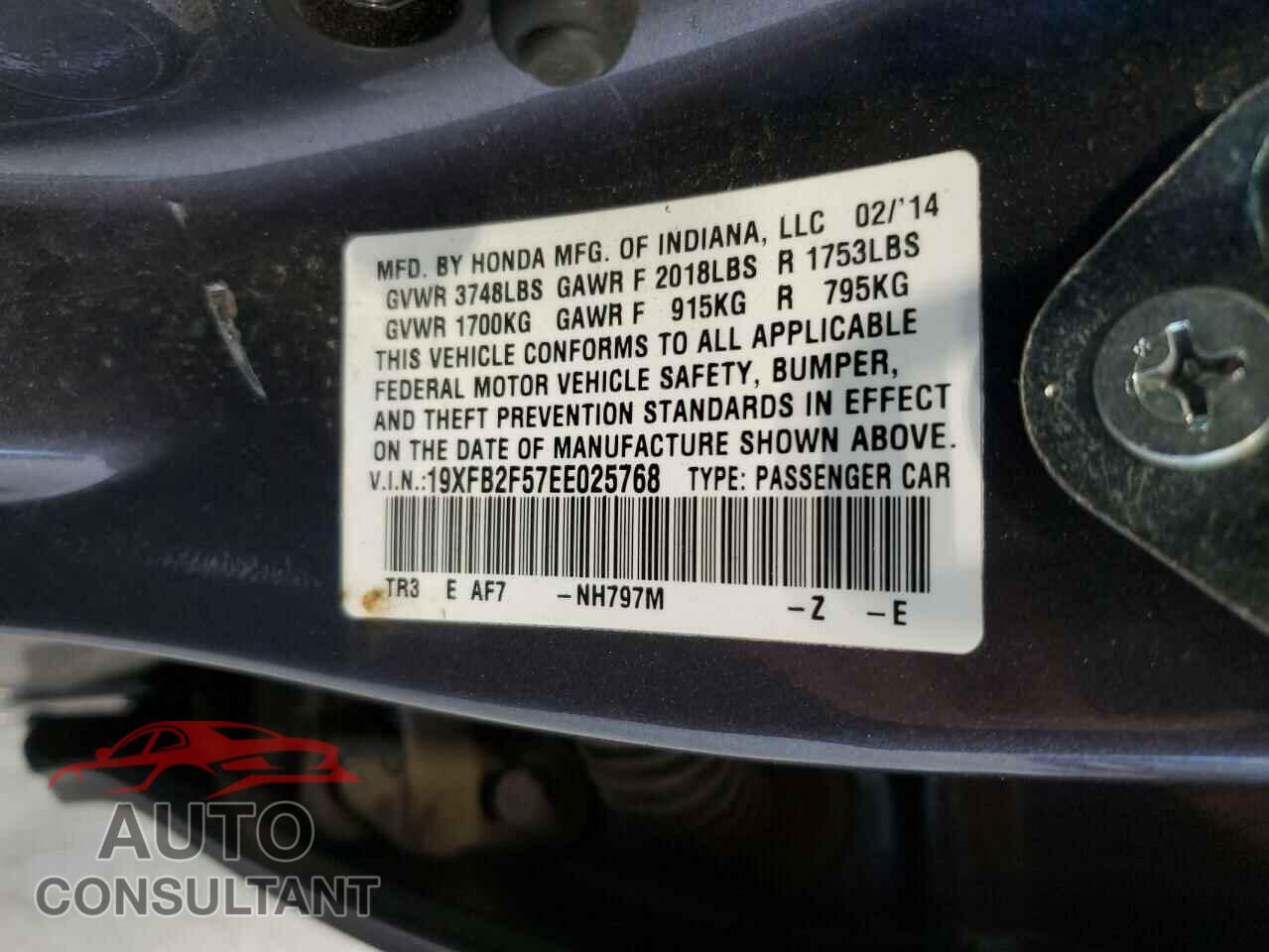 HONDA CIVIC 2014 - 19XFB2F57EE025768