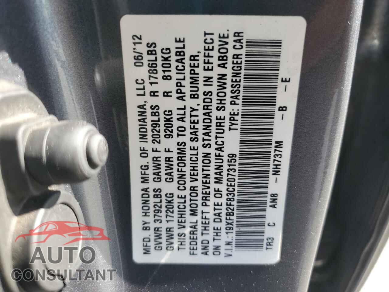 HONDA CIVIC 2012 - 19XFB2F83CE073159