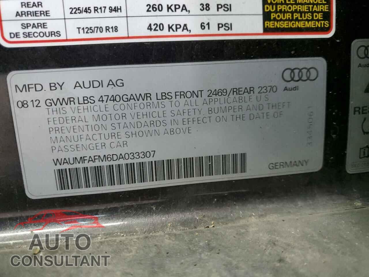 AUDI A3 2013 - WAUMFAFM6DA033307