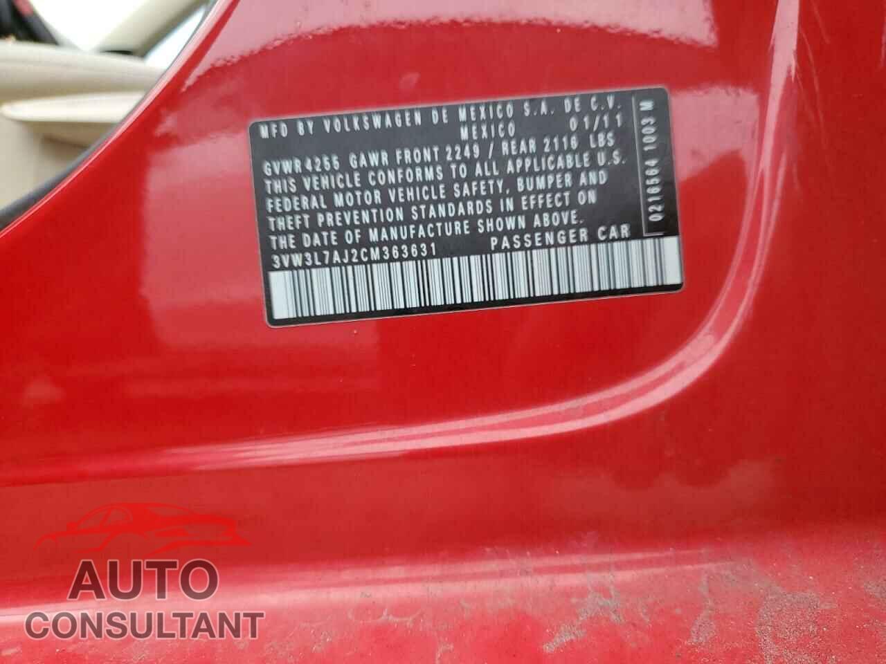 VOLKSWAGEN JETTA 2012 - 3VW3L7AJ2CM363631