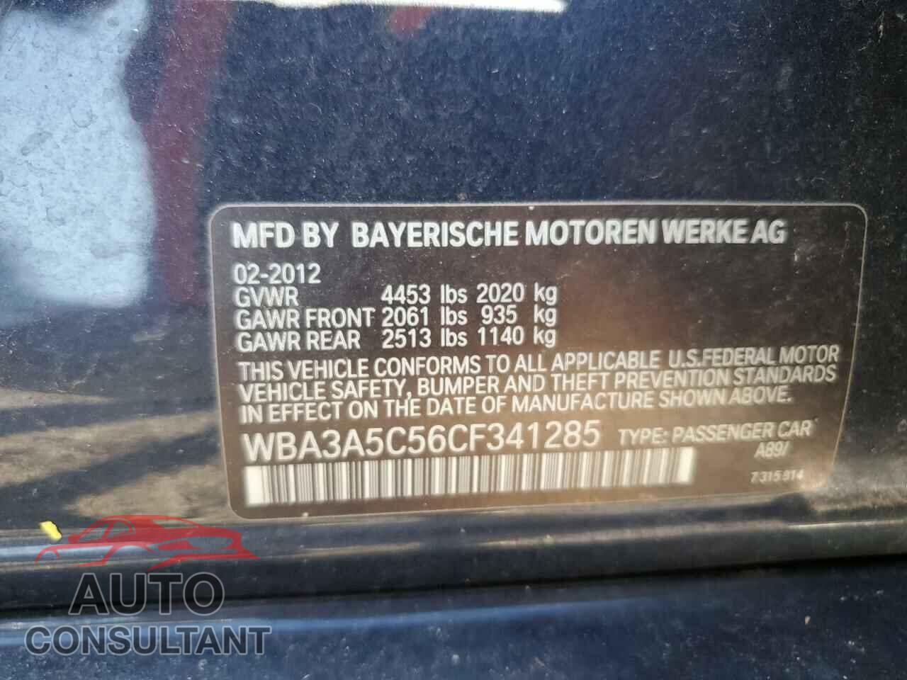 BMW 3 SERIES 2012 - WBA3A5C56CF341285