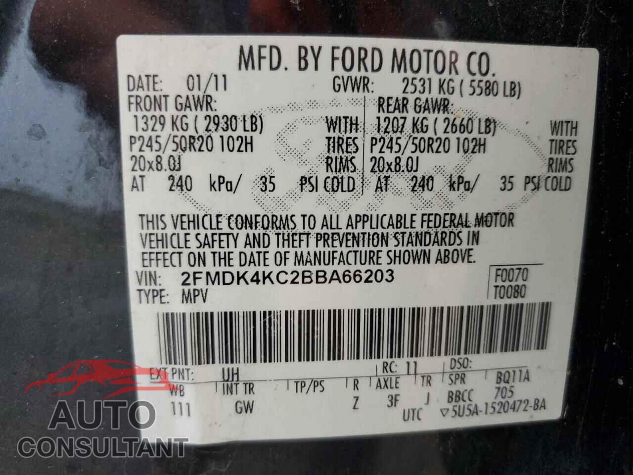 FORD EDGE 2011 - 2FMDK4KC2BBA66203