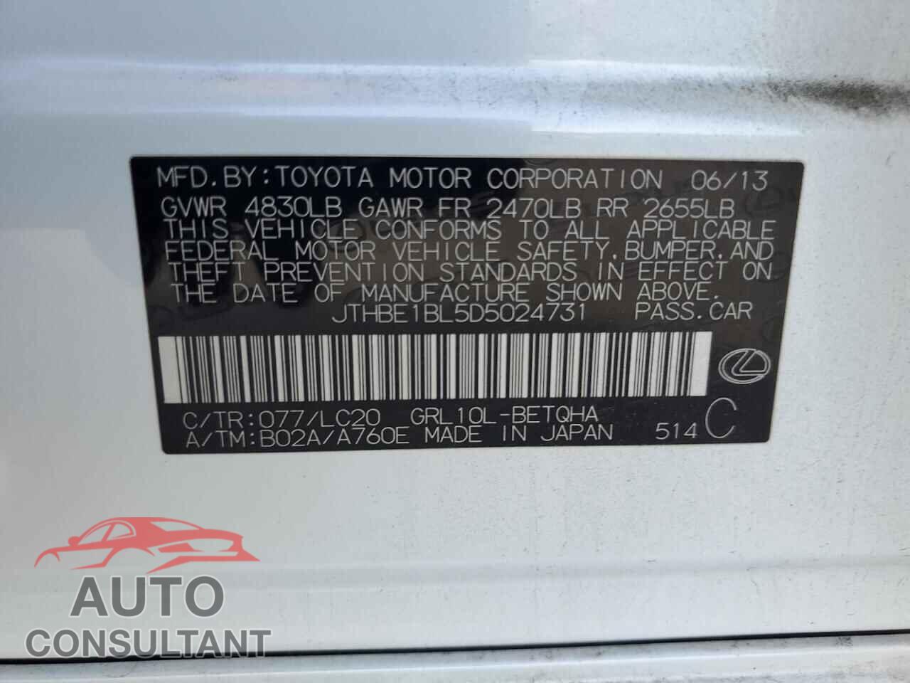 LEXUS GS350 2013 - JTHBE1BL5D5024731