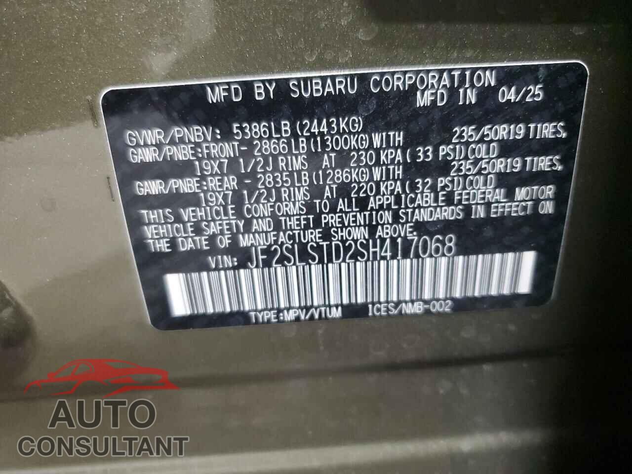 SUBARU FORESTER 2025 - JF2SLSTD2SH417068