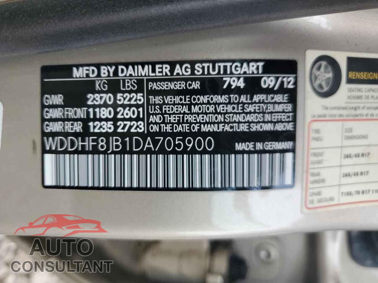 MERCEDES-BENZ E-CLASS 2013 - WDDHF8JB1DA705900