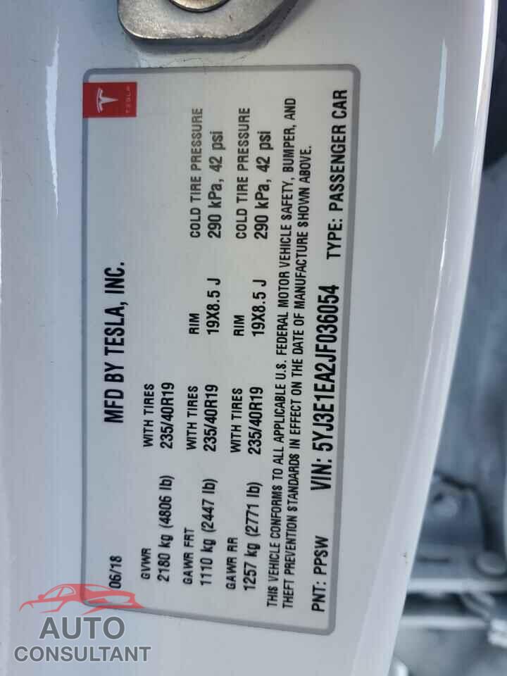 TESLA MODEL 3 2018 - 5YJ3E1EA2JF036054