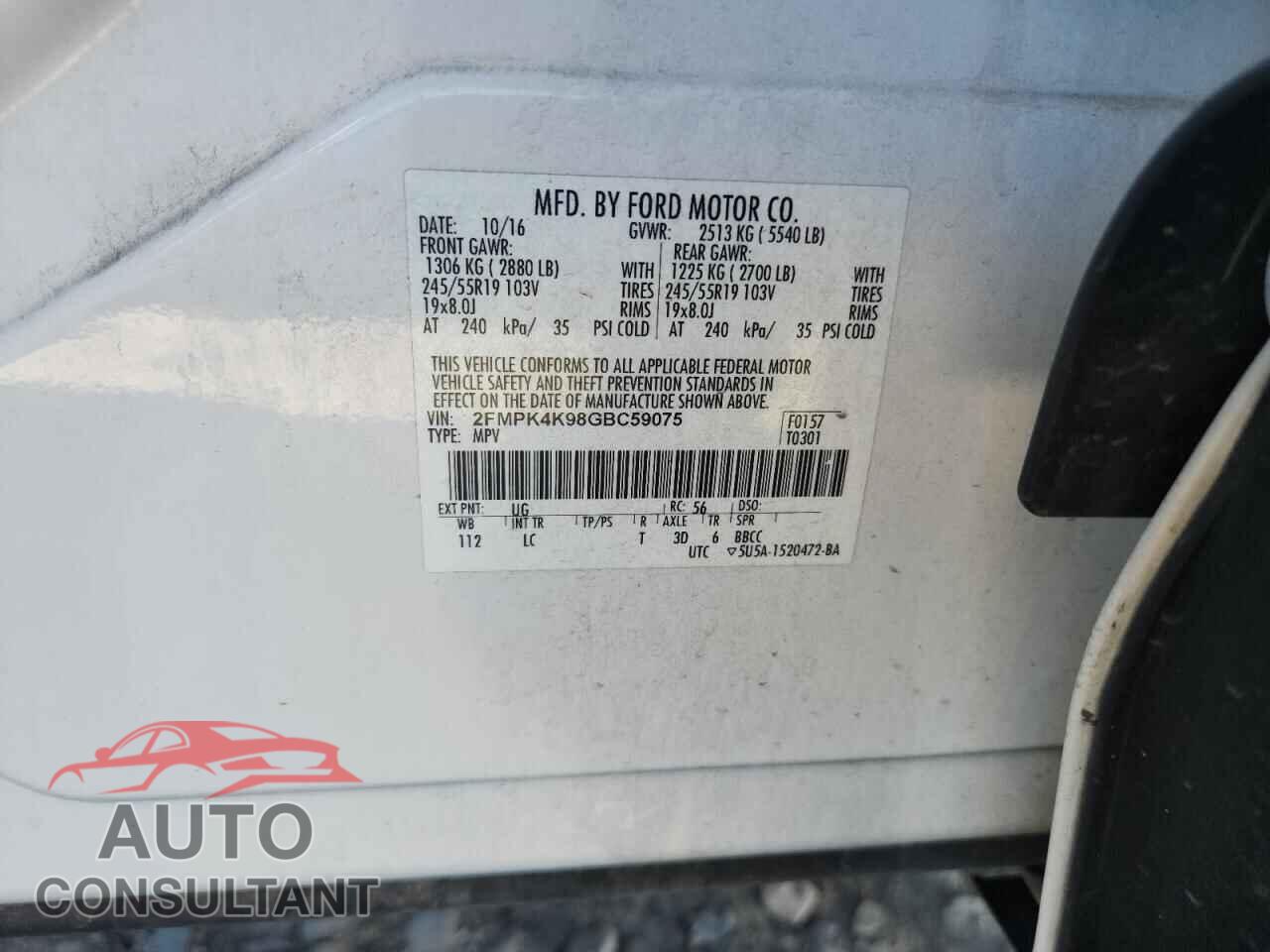 FORD EDGE 2016 - 2FMPK4K98GBC59075