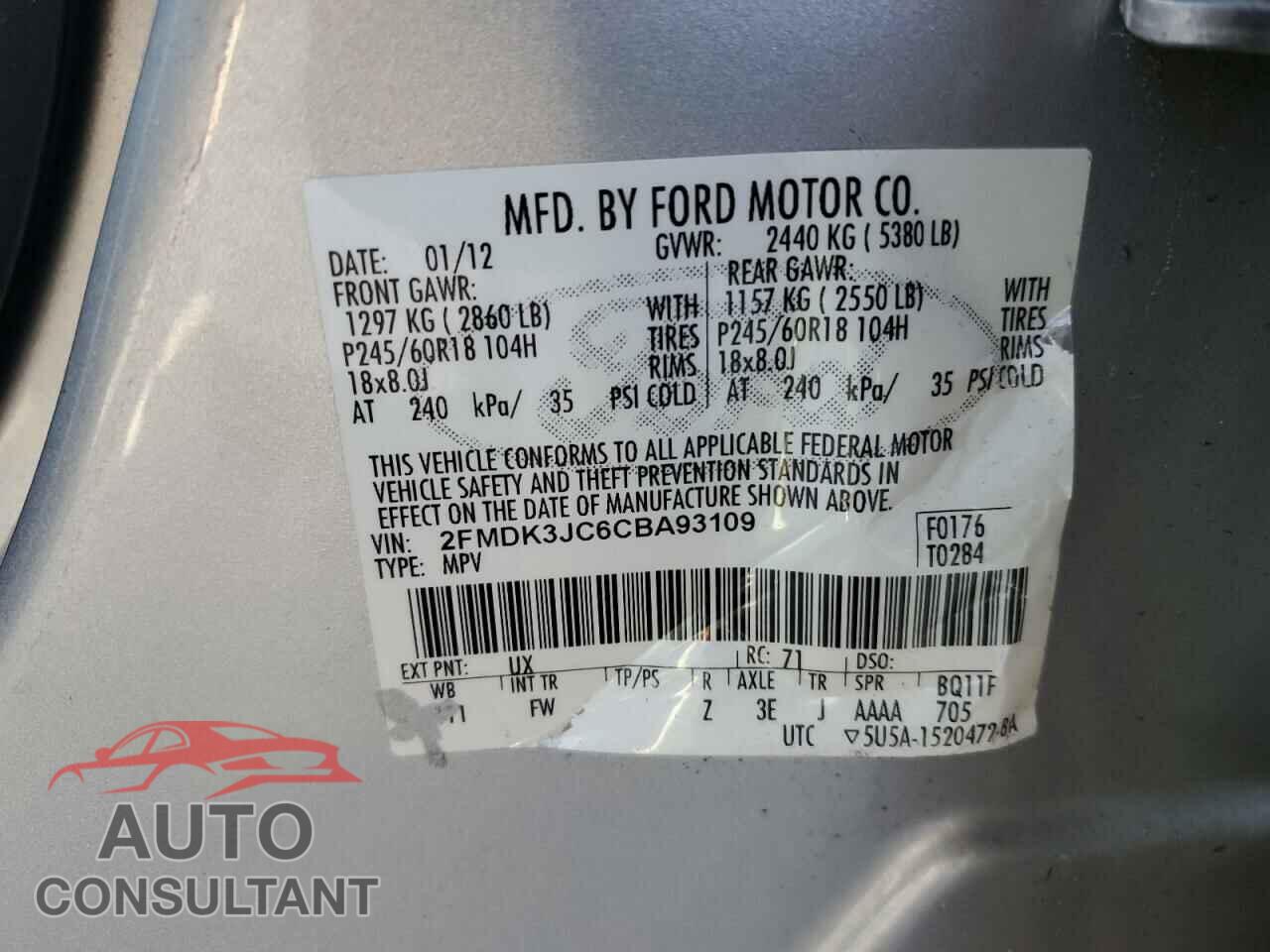 FORD EDGE 2012 - 2FMDK3JC6CBA93109