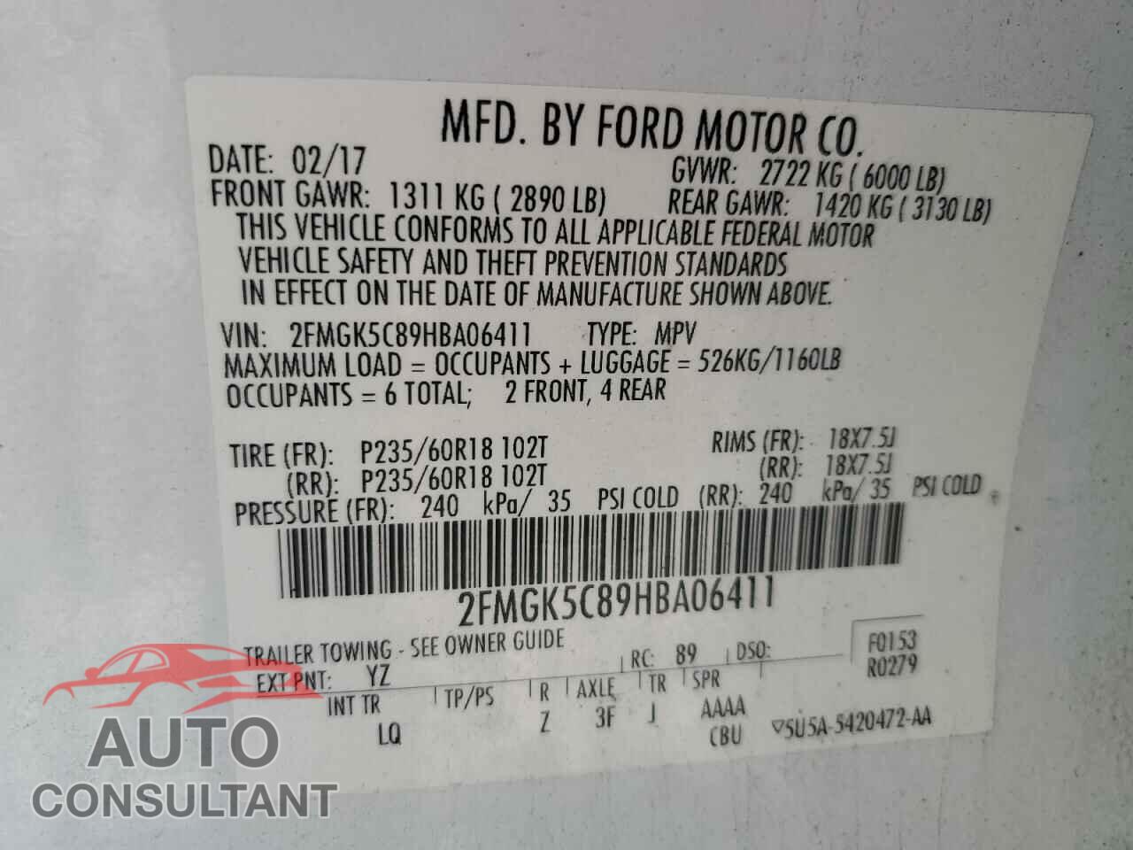 FORD FLEX 2017 - 2FMGK5C89HBA06411