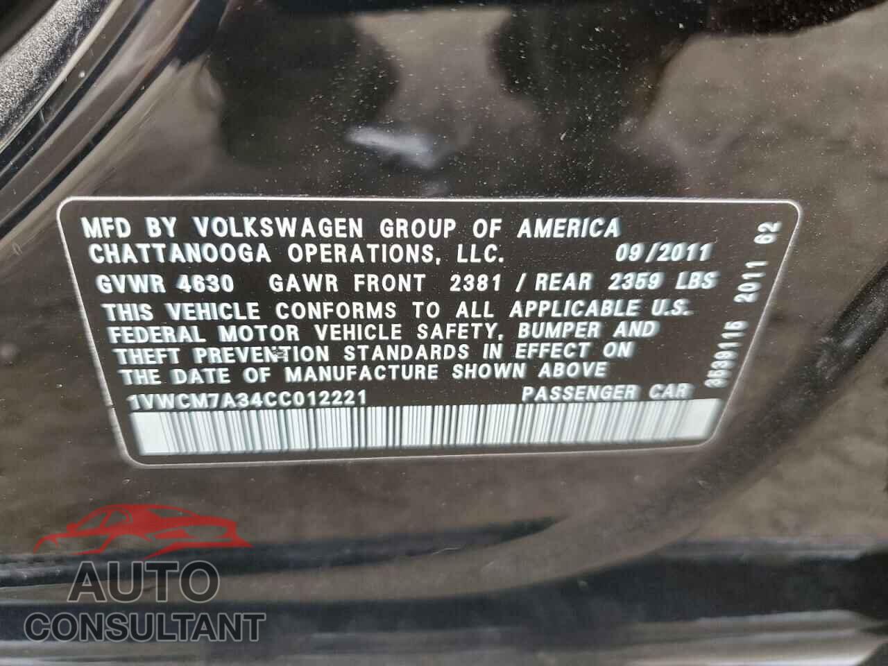 VOLKSWAGEN PASSAT 2012 - 1VWCM7A34CC012221