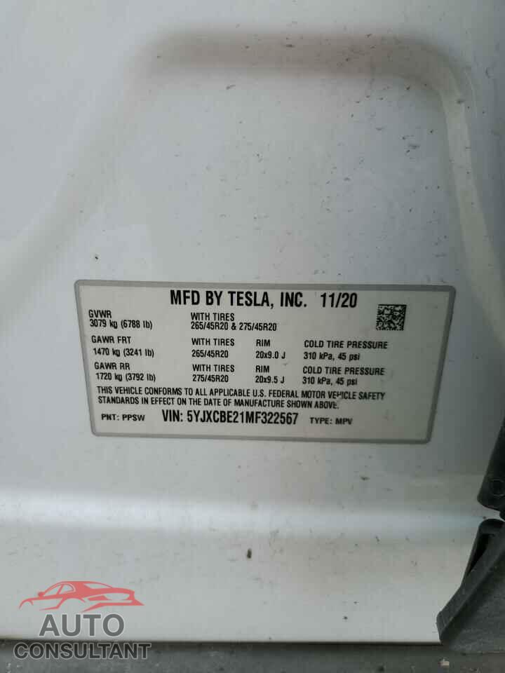 TESLA MODEL X 2021 - 5YJXCBE21MF322567