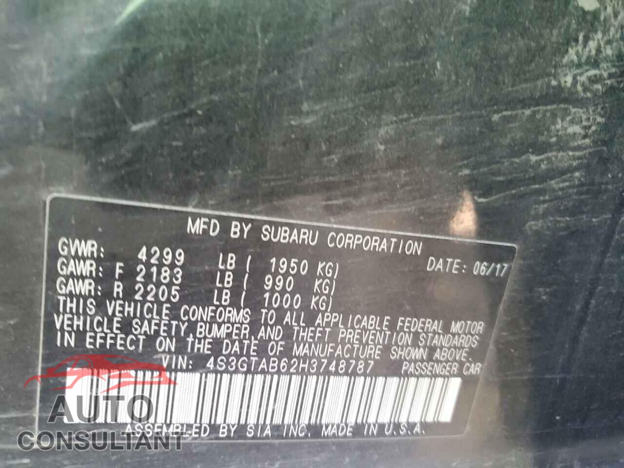 SUBARU IMPREZA 2017 - 4S3GTAB62H3748787