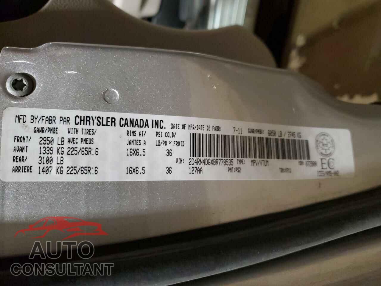 DODGE CARAVAN 2011 - 2D4RN4DGXBR778535