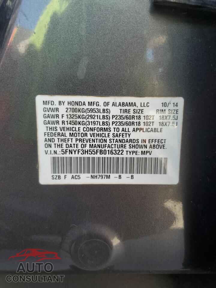 HONDA PILOT 2015 - 5FNYF3H55FB016322
