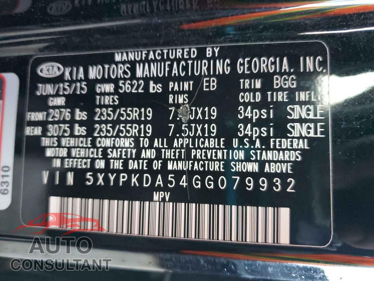 KIA SORENTO 2016 - 5XYPKDA54GG079932