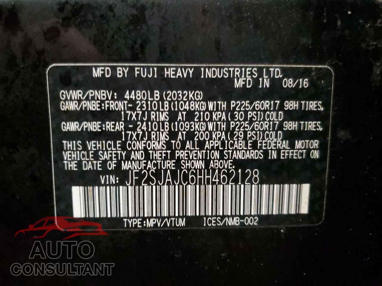 SUBARU FORESTER 2017 - JF2SJAJC6HH462128