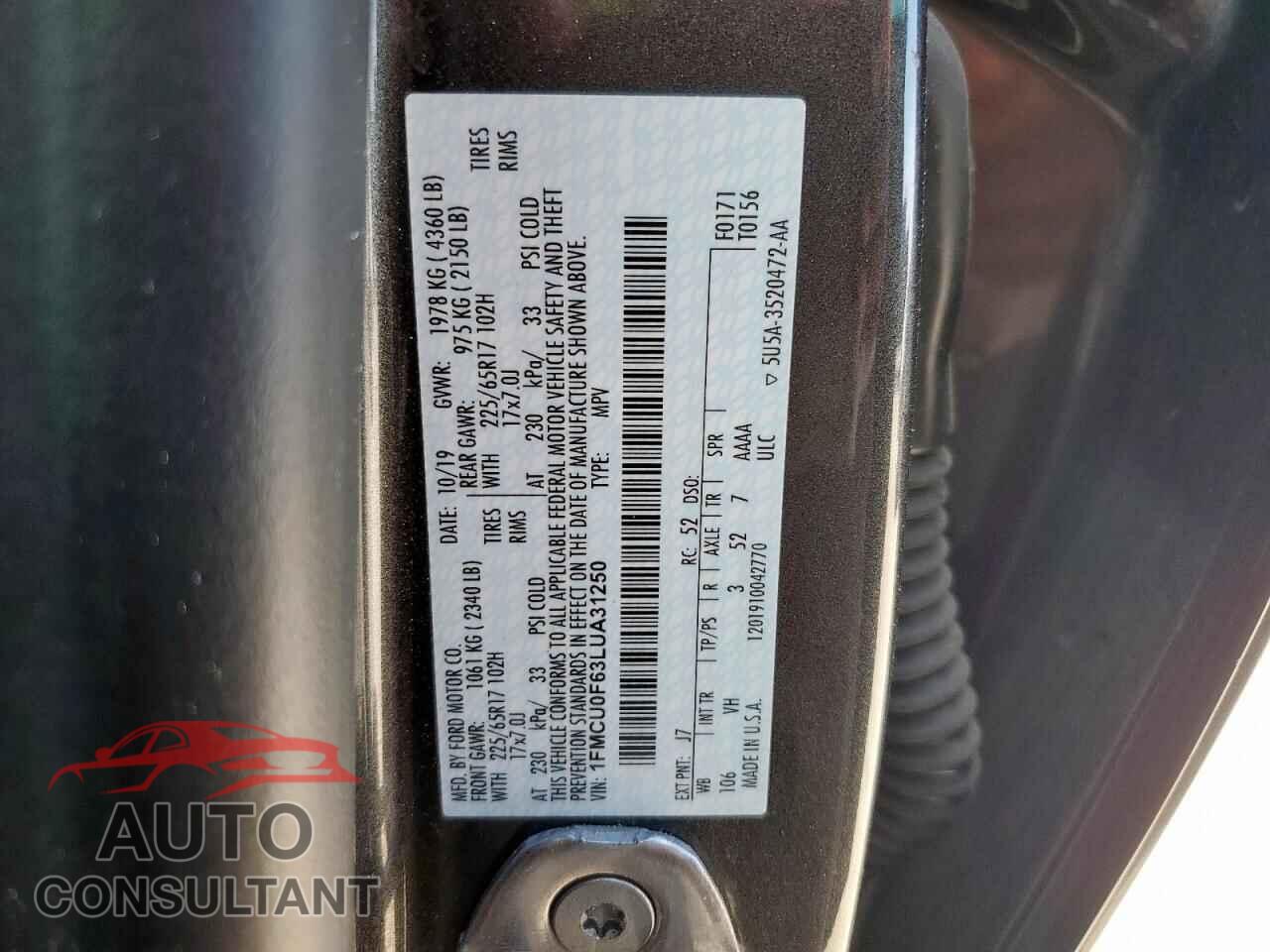 FORD ESCAPE 2020 - 1FMCU0F63LUA31250