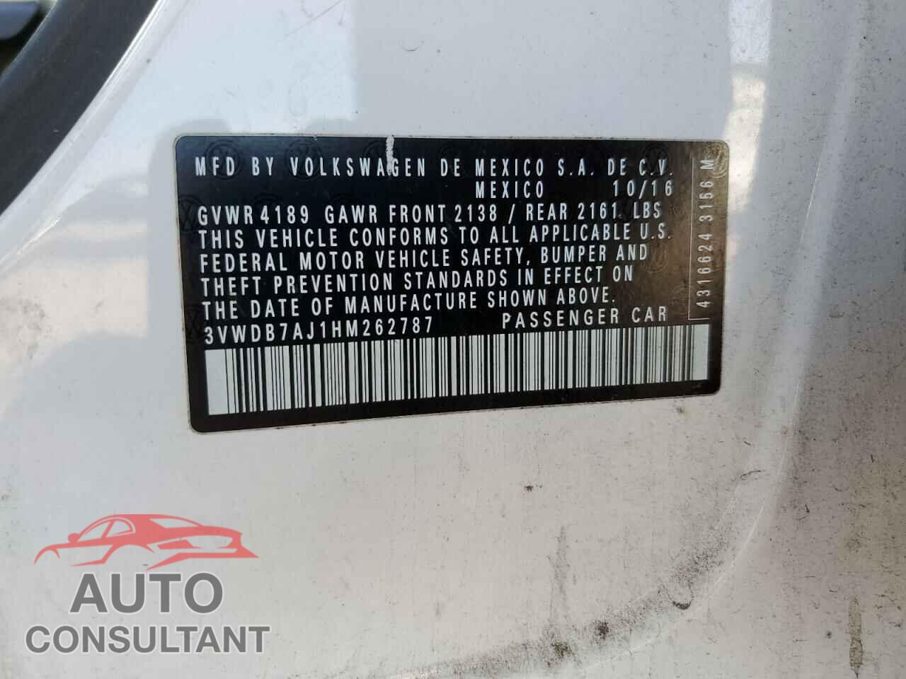 VOLKSWAGEN JETTA 2017 - 3VWDB7AJ1HM262787