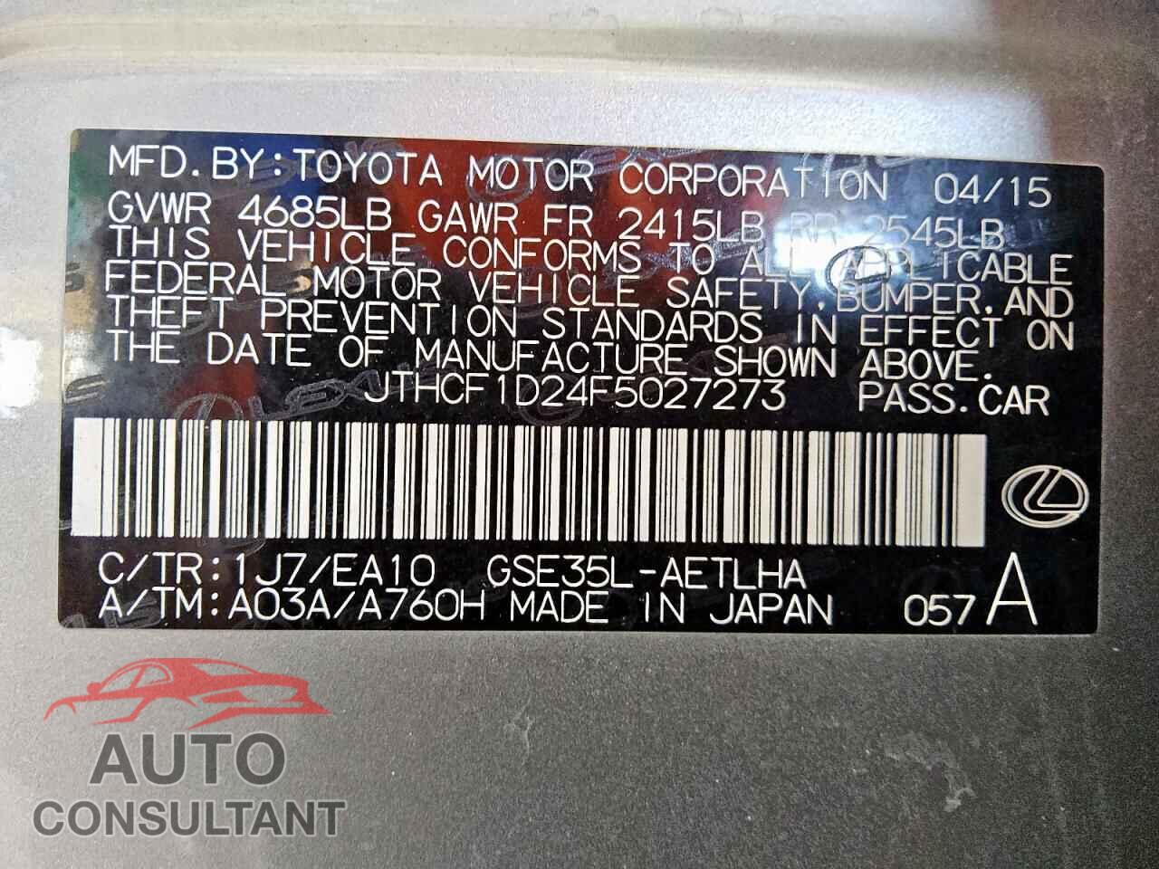 LEXUS IS 2015 - JTHCF1D24F5027273