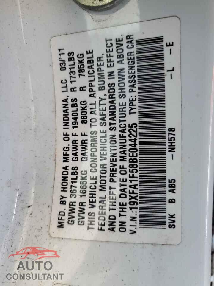 HONDA CIVIC 2011 - 19XFA1F58BE044225
