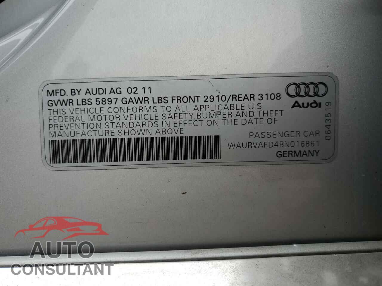 AUDI A8 2011 - WAURVAFD4BN016861
