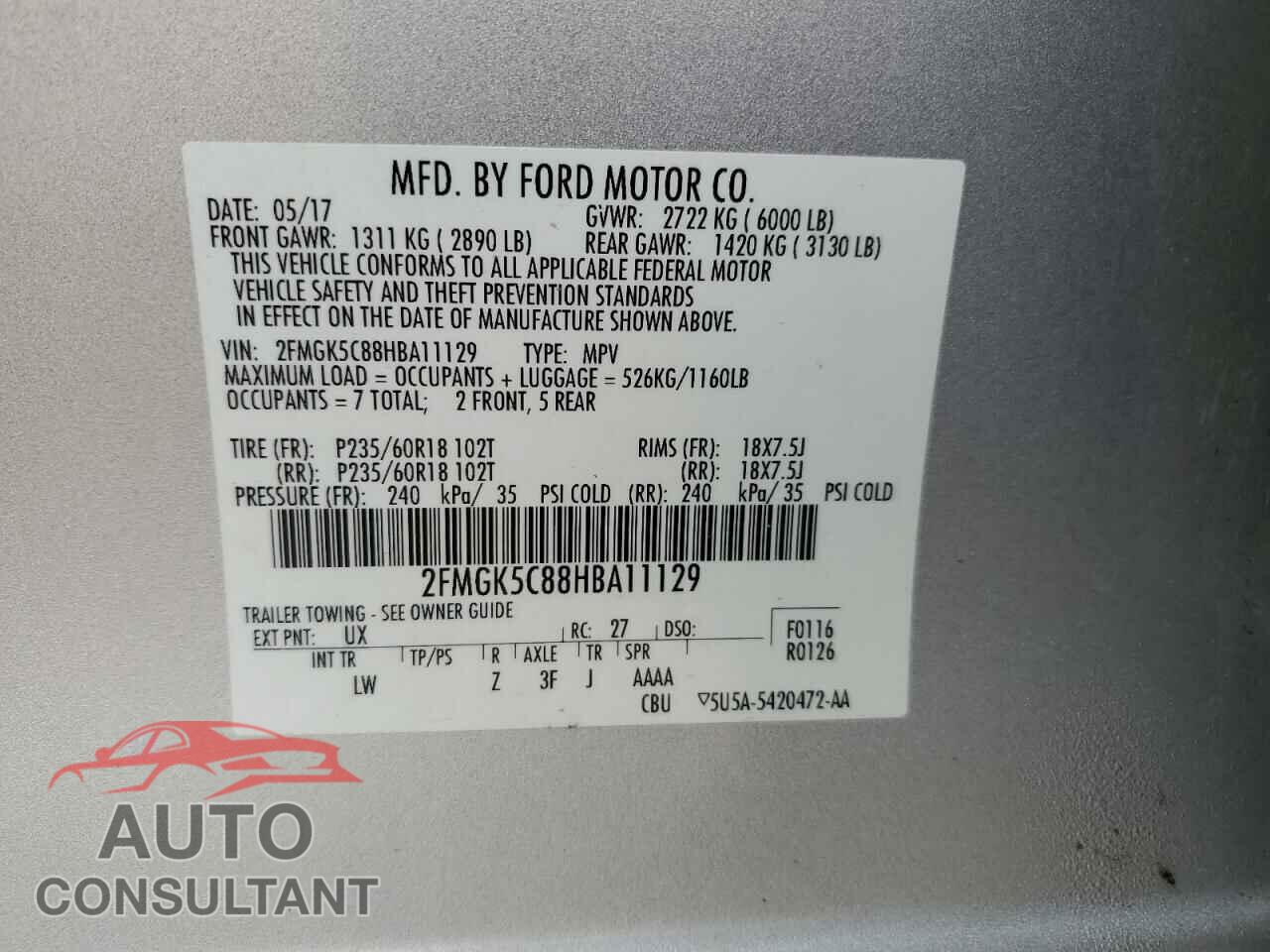 FORD FLEX 2017 - 2FMGK5C88HBA11129