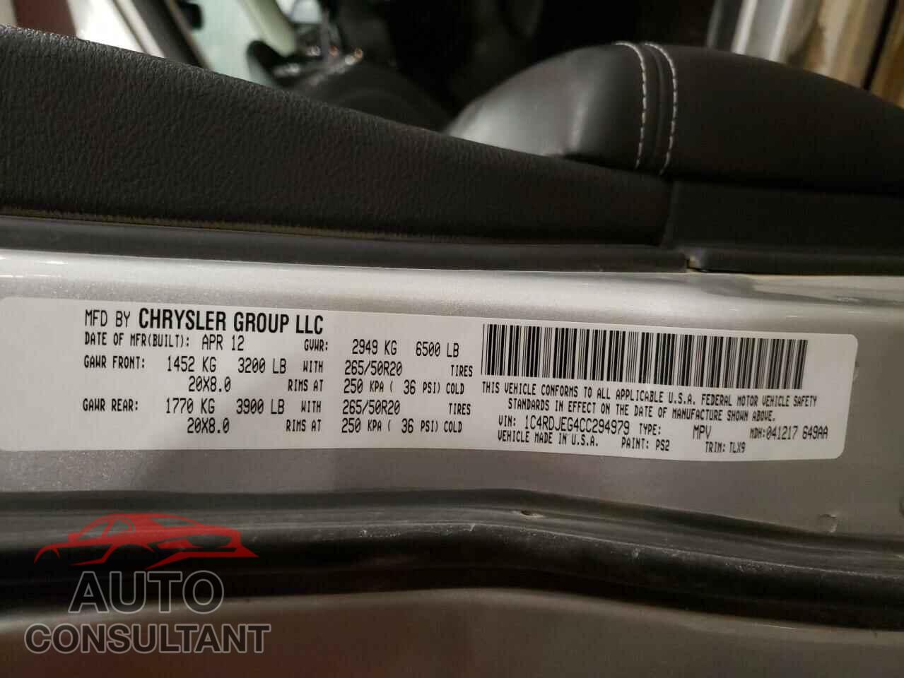 DODGE DURANGO 2012 - 1C4RDJEG4CC294979