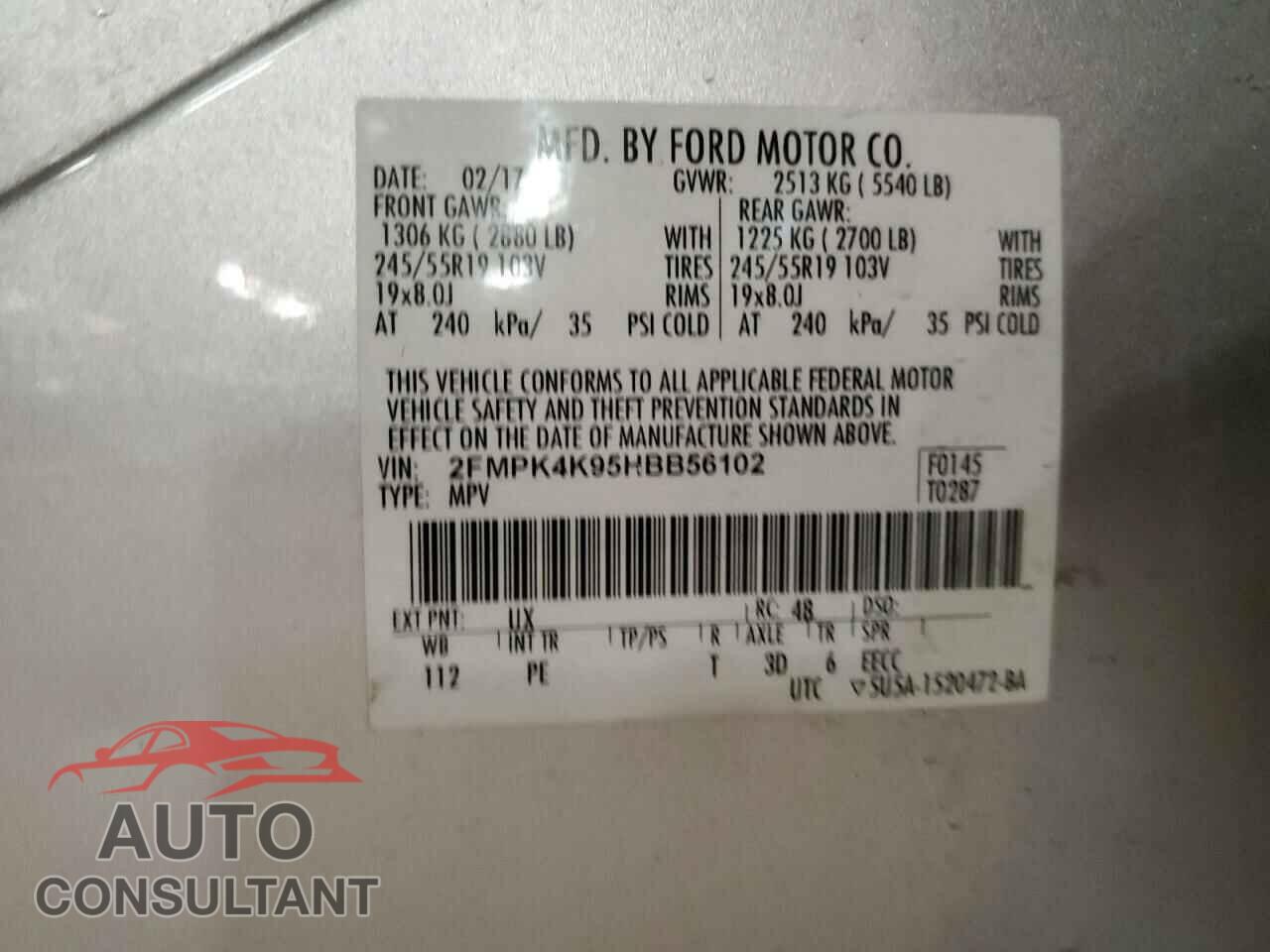 FORD EDGE 2017 - 2FMPK4K95HBB56102