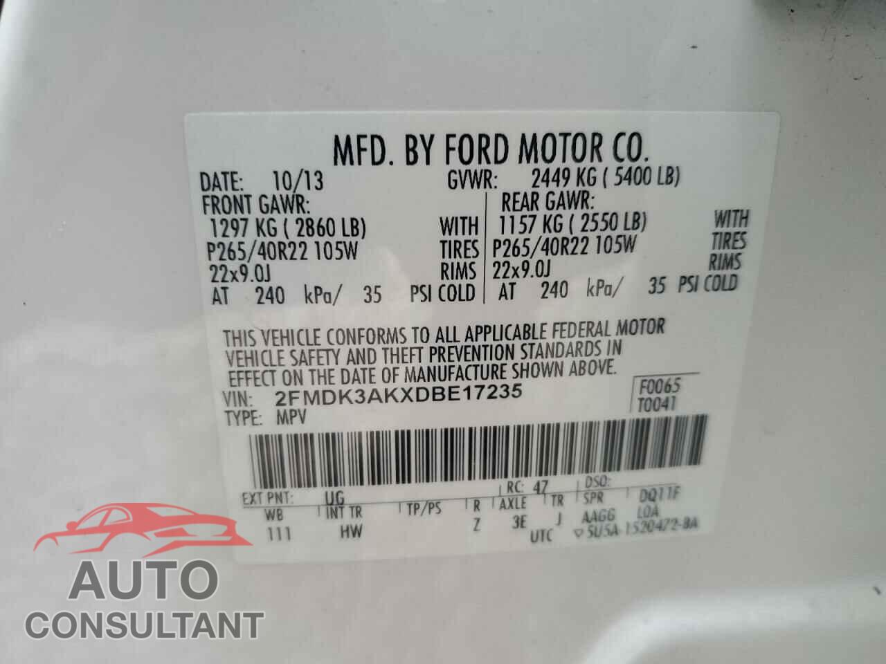 FORD EDGE 2013 - 2FMDK3AKXDBE17235