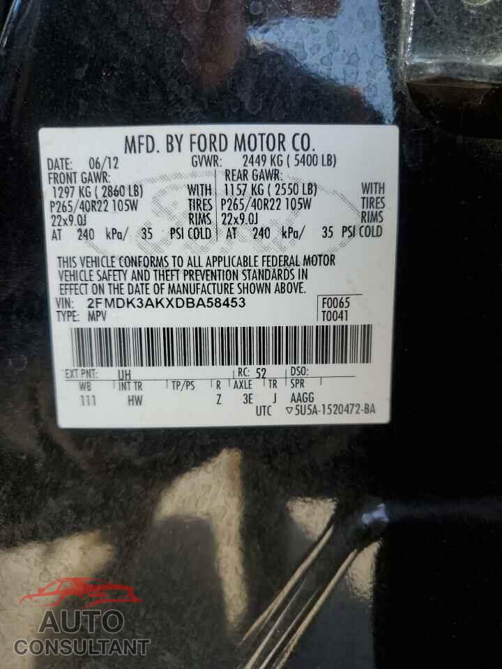 FORD EDGE 2013 - 2FMDK3AKXDBA58453