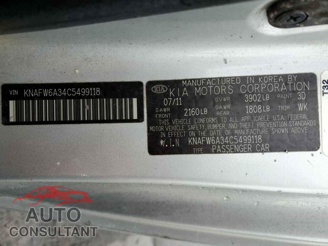 KIA FORTE 2012 - KNAFW6A34C5499118