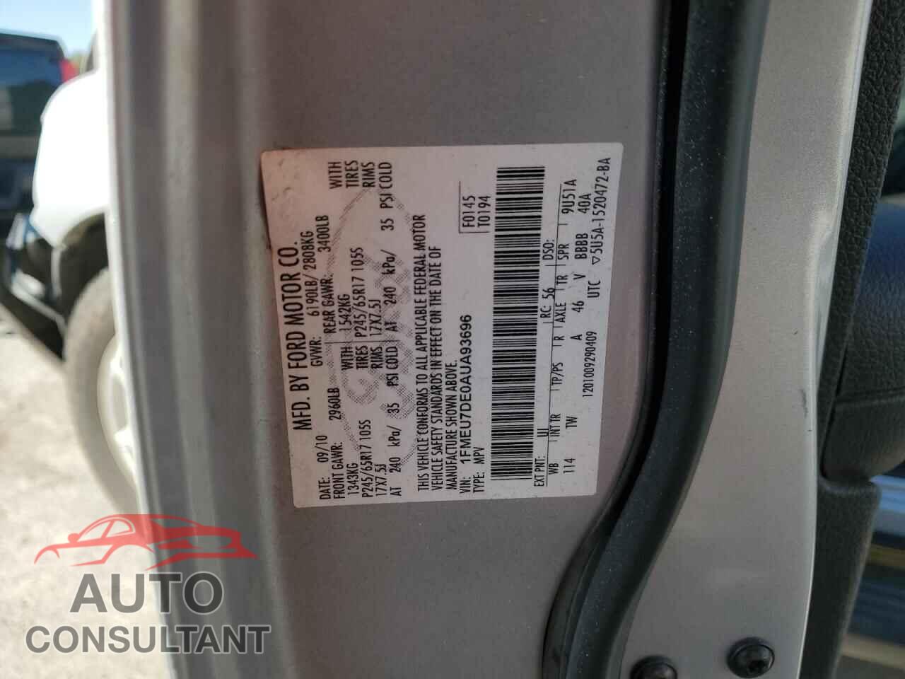 FORD EXPLORER 2010 - 1FMEU7DE0AUA93696