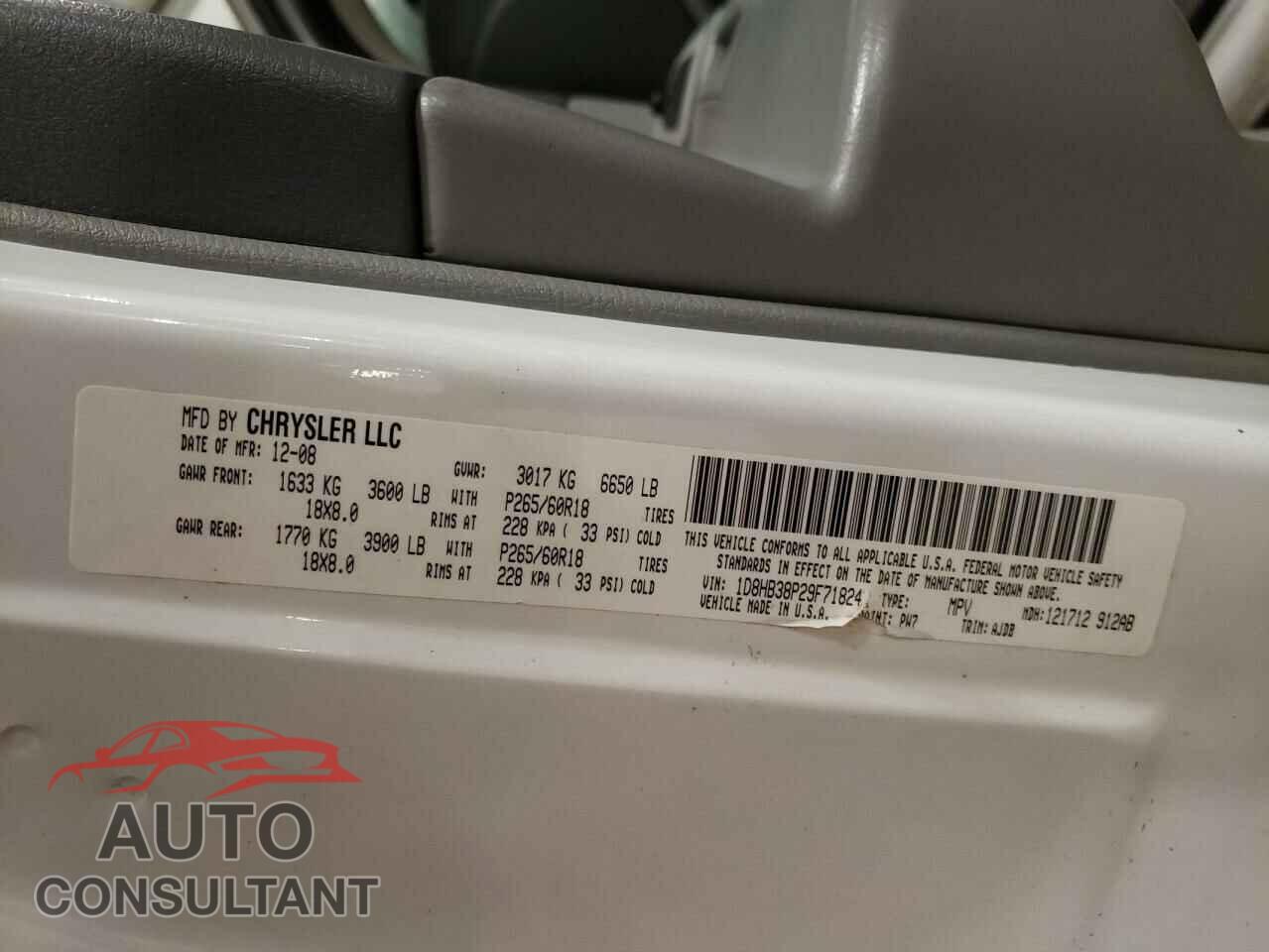 DODGE DURANGO 2009 - 1D8HB38P29F718242