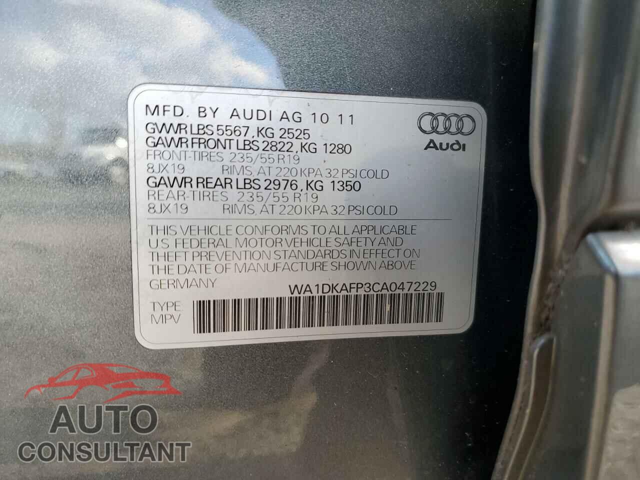 AUDI Q5 2012 - WA1DKAFP3CA047229