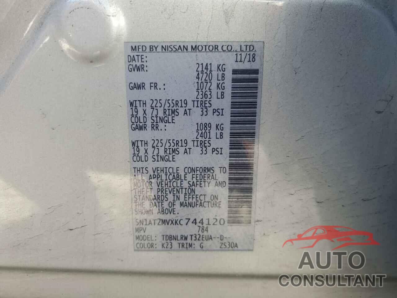 NISSAN ROGUE 2019 - 5N1AT2MVXKC744120