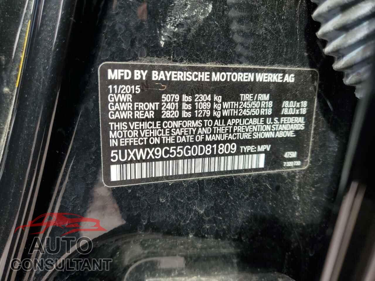 BMW X3 2016 - 5UXWX9C55G0D81809