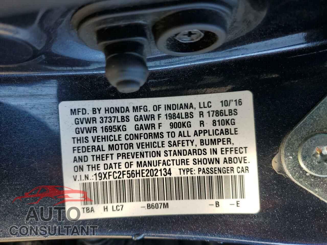 HONDA CIVIC 2017 - 19XFC2F56HE202134