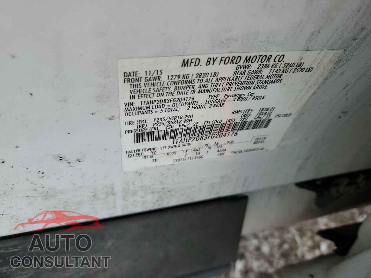 FORD TAURUS 2015 - 1FAHP2D83FG204176