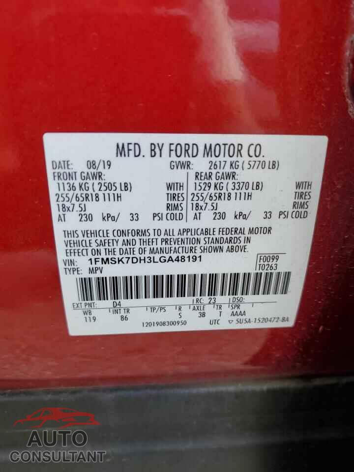 FORD EXPLORER 2020 - 1FMSK7DH3LGA48191
