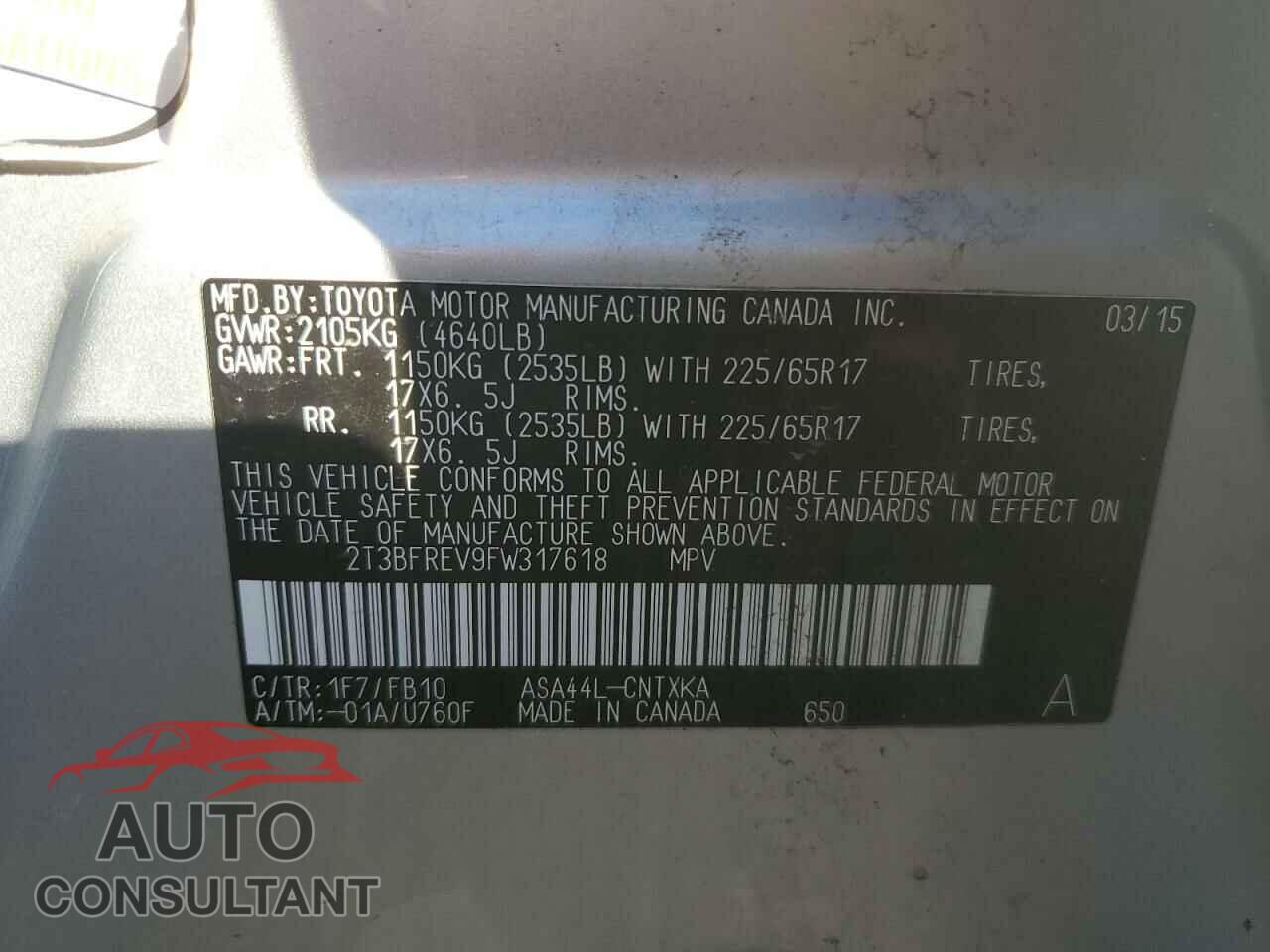 TOYOTA RAV4 2015 - 2T3BFREV9FW317618