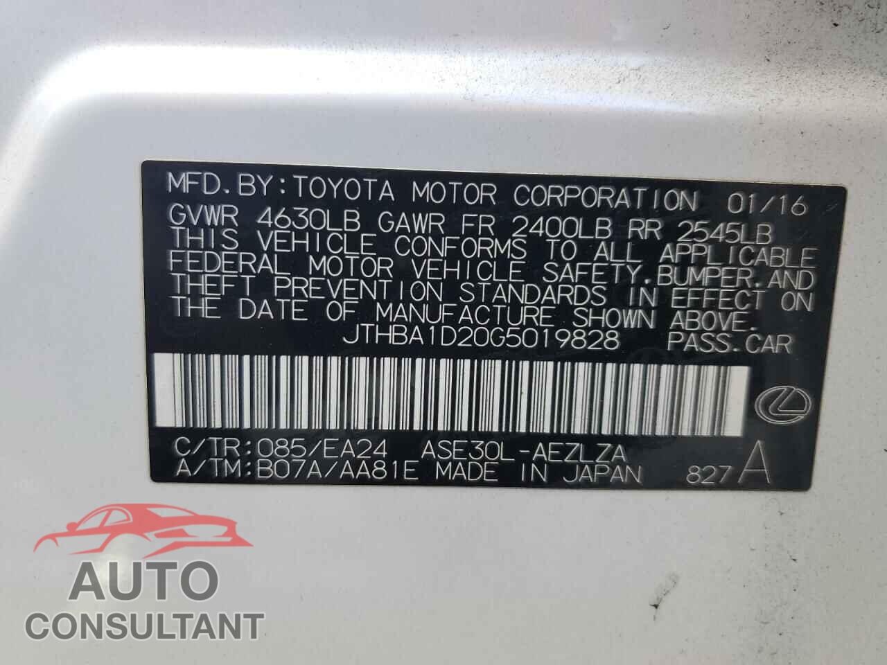 LEXUS IS 2016 - JTHBA1D20G5019828