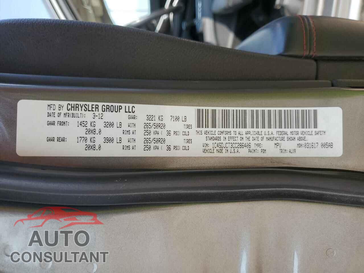 DODGE DURANGO 2012 - 1C4SDJCT3CC286406