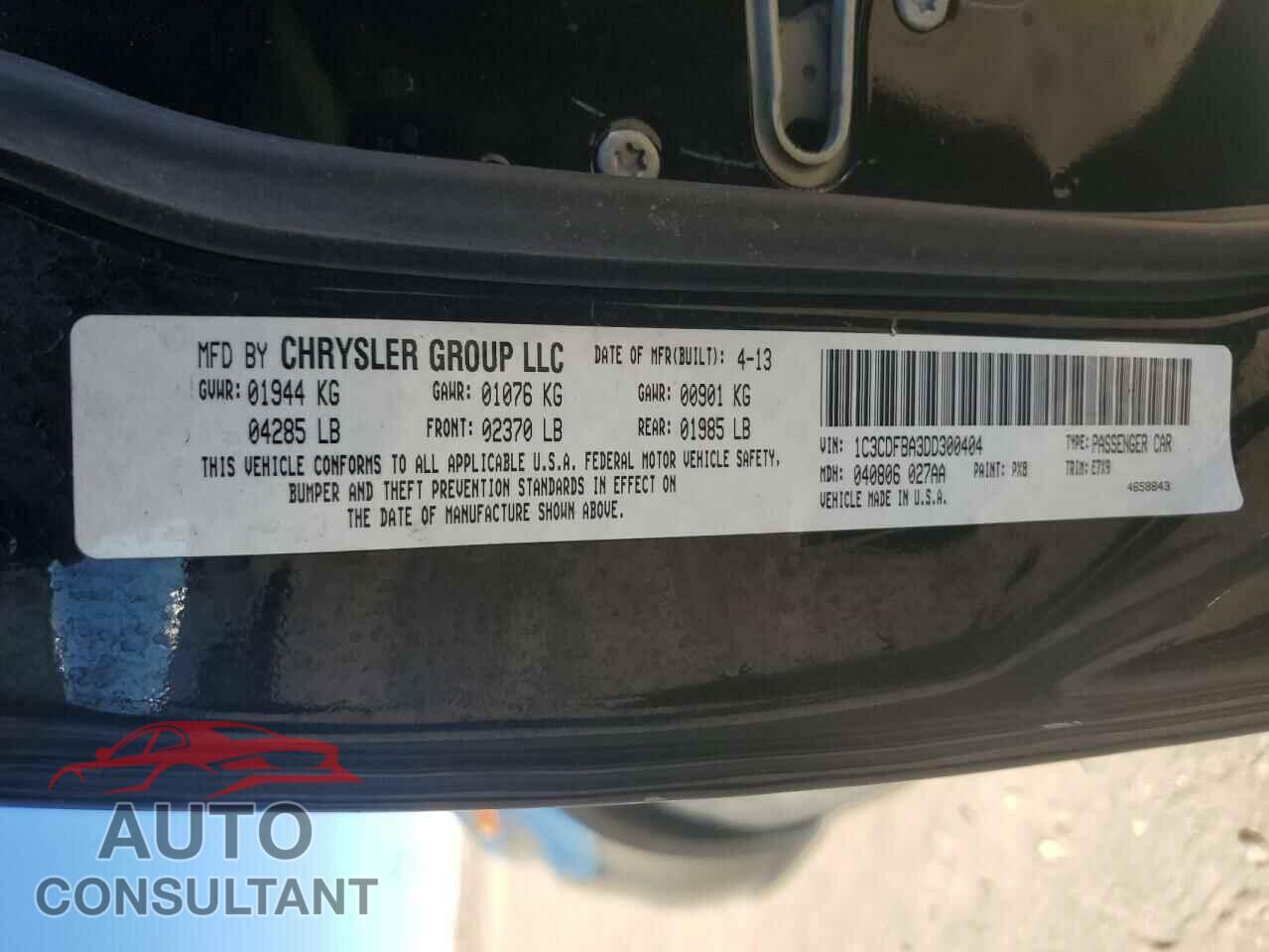 DODGE DART 2013 - 1C3CDFBA3DD300404