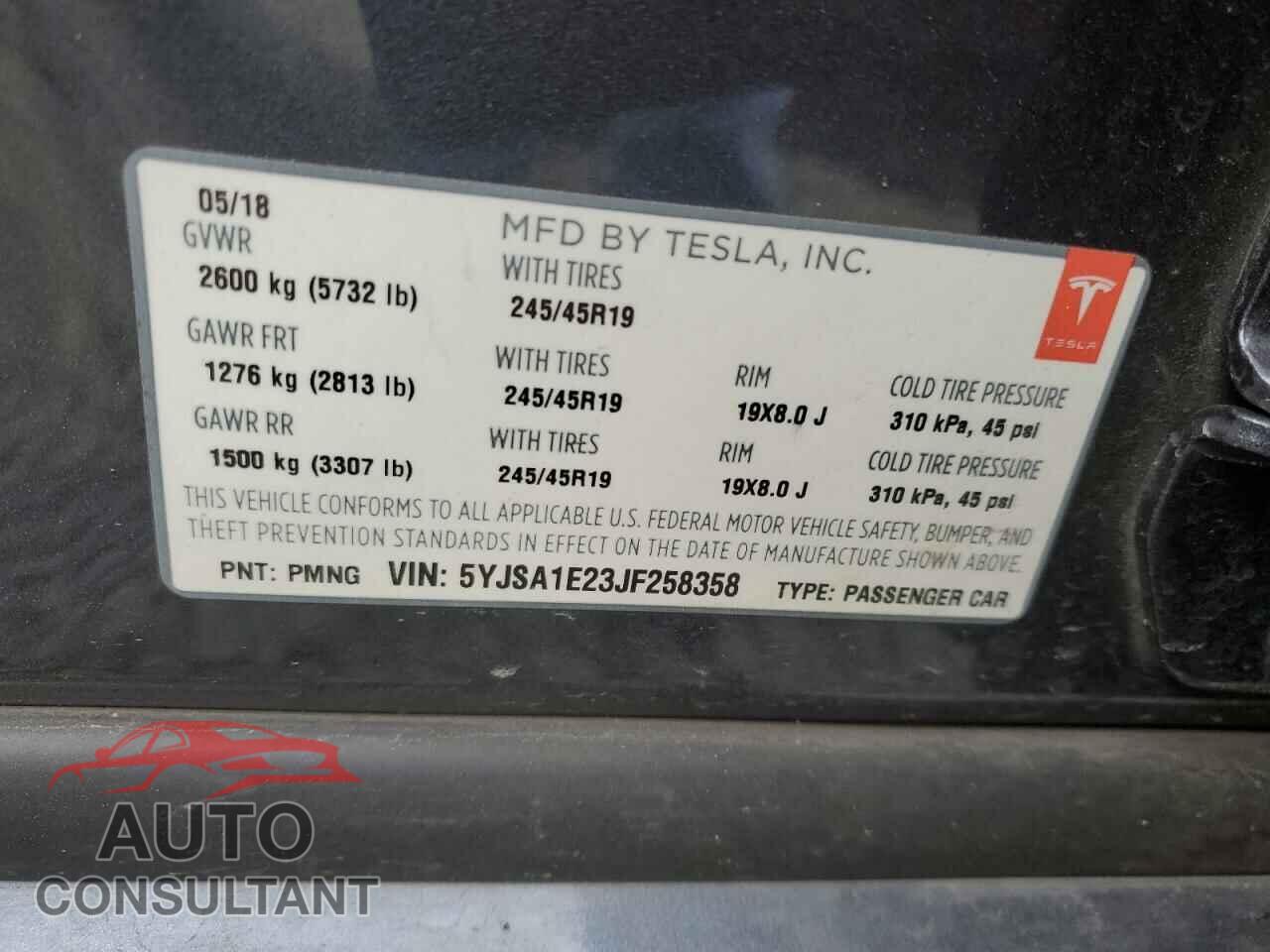 TESLA MODEL S 2018 - 5YJSA1E23JF258358