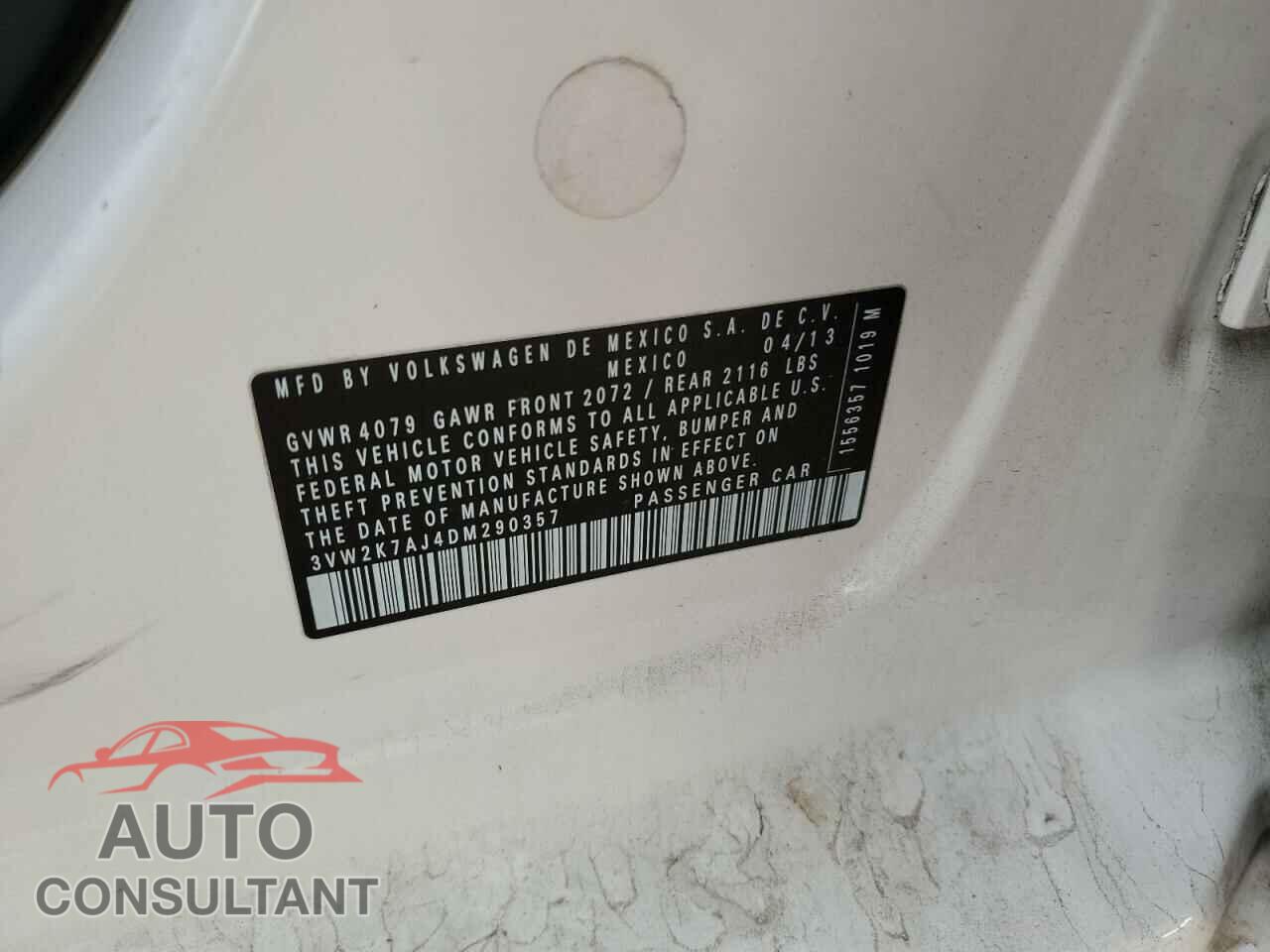 VOLKSWAGEN JETTA 2013 - 3VW2K7AJ4DM290357