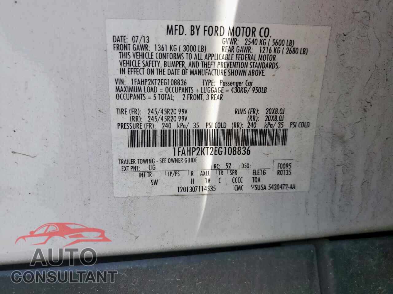 FORD TAURUS 2014 - 1FAHP2KT2EG108836